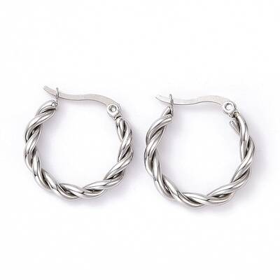 Non-Tarnish 304 Stainless Steel Twist Rope Hoop Earrings for Women