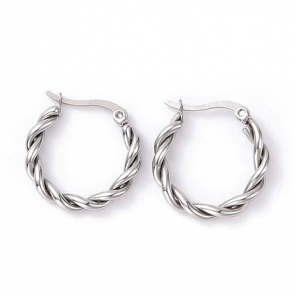 Non-Tarnish 304 Stainless Steel Twist Rope Hoop Earrings for Women