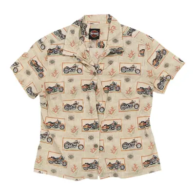 Age 10-11 Harley Davidson Graphic Short Sleeve Shirt - Medium Beige Cotton