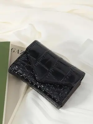 Women's Elegant Minimalist Crocodile Embossed Wallet, Trendy All-match Short Wallet, Fashionable Card Holder for Daily Use As...