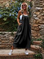 【Plus Size】 Solid Color Pinafore Dress, Casual Sleeveless Long Dress for Daily Wear, Women's Clothing for All Seasons, Su...