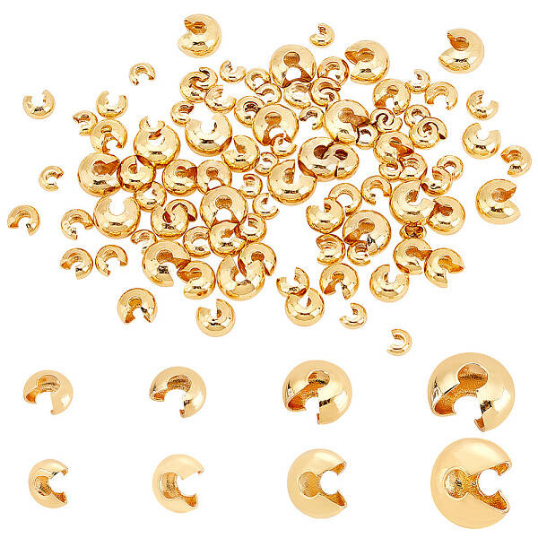120Pcs 4 Style Brass Crimp Beads Covers