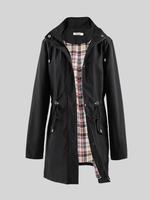 Women's Solid Drawstring Pocket Button Zipper Longsleeves Hooded Jacket, Fall Outfits, Comfort Women Clothing, Casual Long Sl...