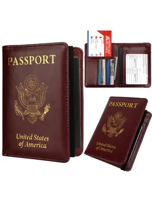 1 Piece Solid Color Passport Holder, Pu Leather Travel Wallet for Men & Women, Passport and Vaccine Card Holder Combo Passpor...
