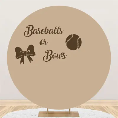 Circle Baseball Or Bow Brown Gender Reveal Backdrop - Aperturee