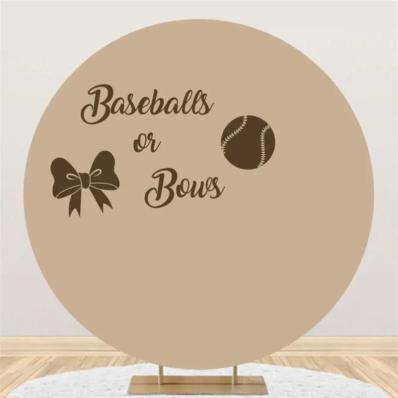 Circle Baseball Or Bow Brown Gender Reveal Backdrop - Aperturee