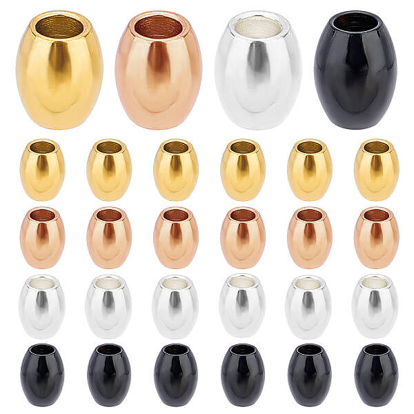 40Pcs 4 Colors Oval Ion Plating(IP) 304 Stainless Steel Beads