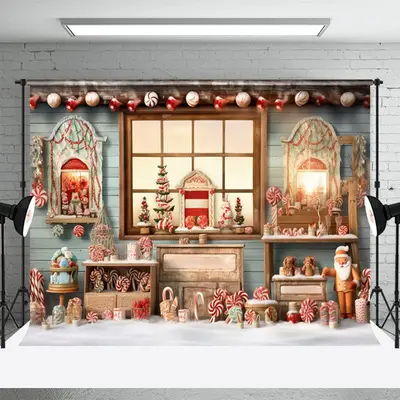 Christmas Santa House Candy Photography Backdrop - Aperturee