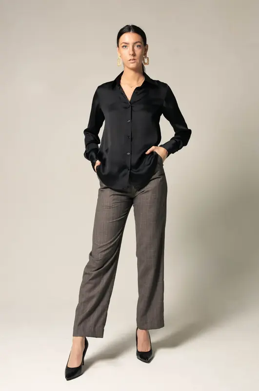 Elegance Silk Shirt in Black | Size: L | Color: black