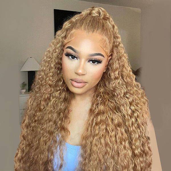 #27 Light Brown Deep Wave Pre-plucked 13x4 13x6 Frontal Lace Wigs Human Hair