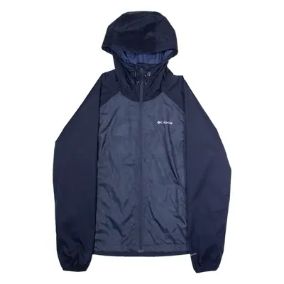 COLUMBIA Womens Rain Jacket Blue Nylon Hooded Floral L