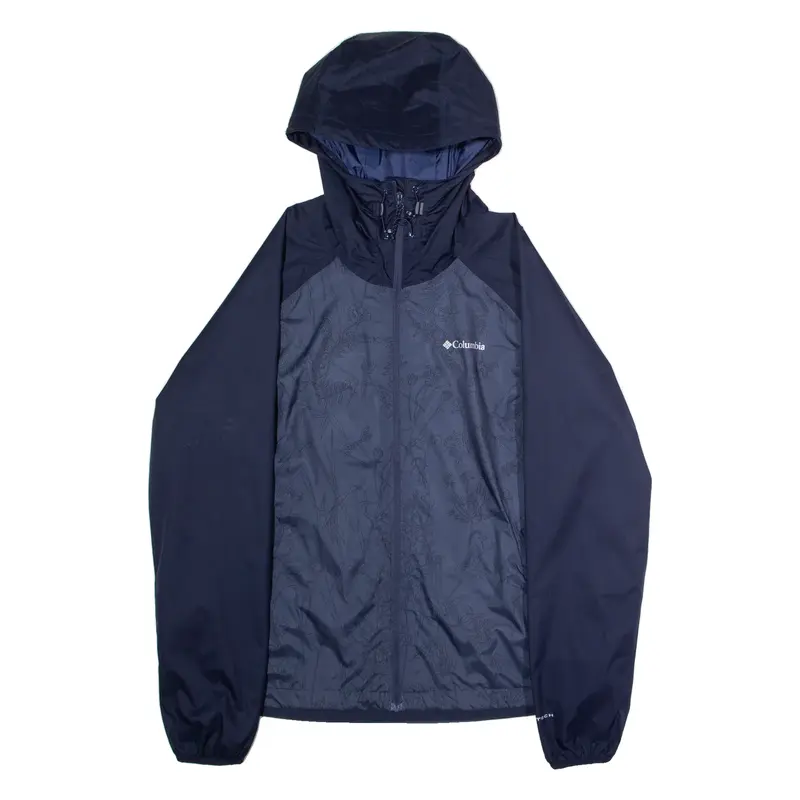 COLUMBIA Womens Rain Jacket Blue Nylon Hooded Floral L