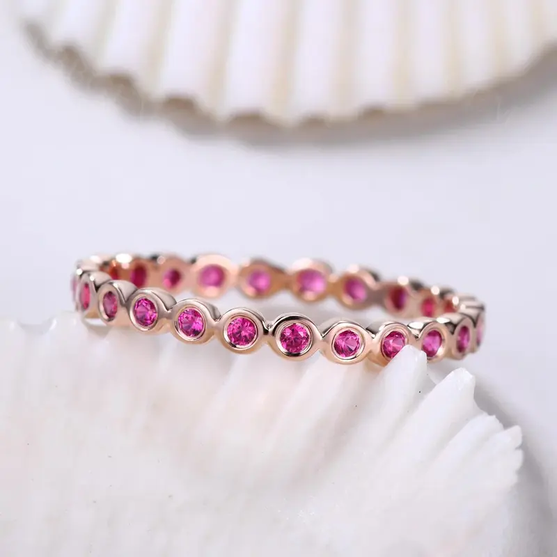 Red Ruby Bezel Set Wedding Band in 14K Rose Gold Full Eternity Band 0.23ct
