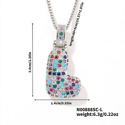 Brass Pave Colorful Cubic Zirconia Letter Pendant Box Chain Necklaces