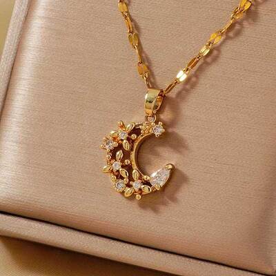 Shiny Brass Clear Cubic Zirconia Pendant Necklaces for Women