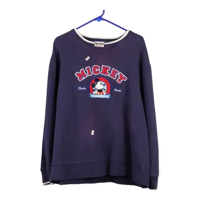 Mickey Disney Embroidered Sweatshirt - Large Navy Cotton Blend