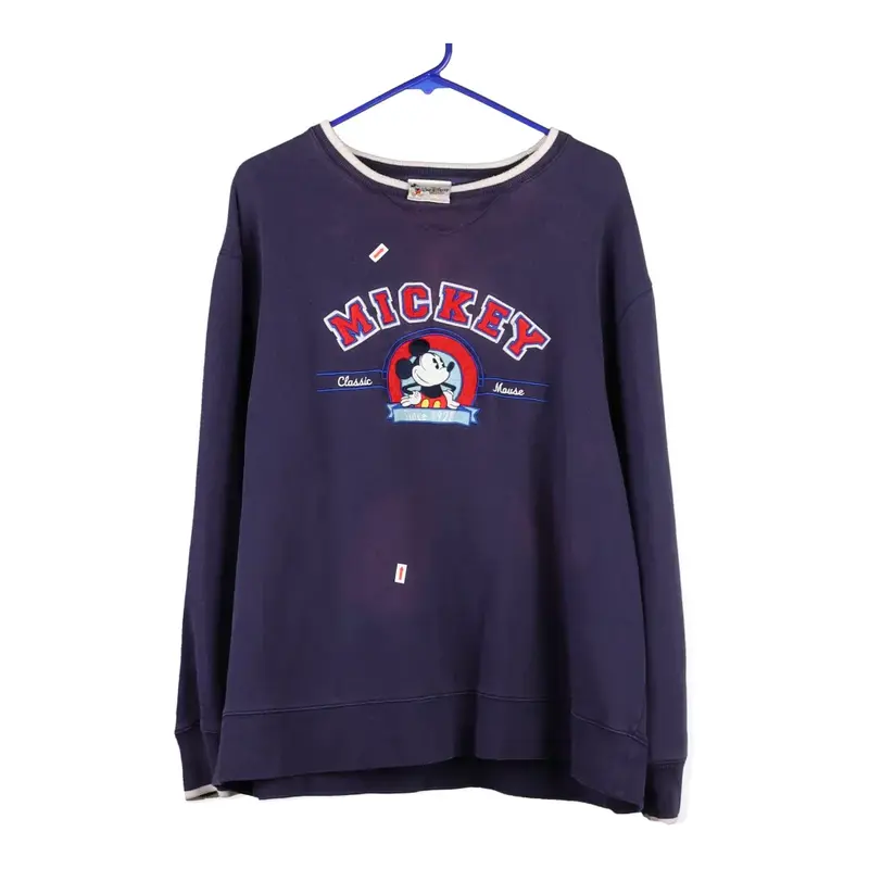 Mickey Disney Embroidered Sweatshirt - Large Navy Cotton Blend