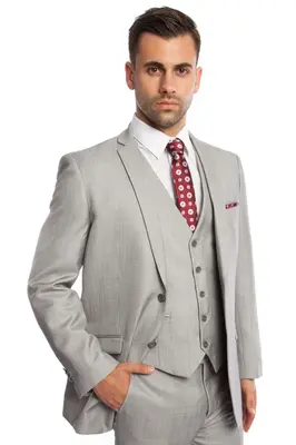 Sharkskin Business Suit for Men - Light Grey Two Button Vested