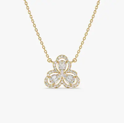 14K Gold Clover 0.25 CT Baguette Diamond Necklace