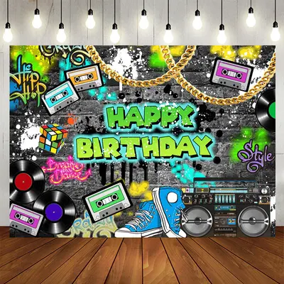 Aperturee Rock Hip Hop Classic Happy Birthday Party Backdrop