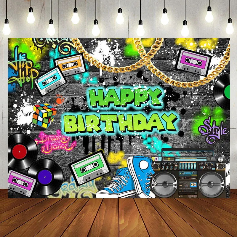 Aperturee Rock Hip Hop Classic Happy Birthday Party Backdrop