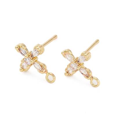 Cross Brass Micro Pave Cubic Zirconia Stud Earrings Finding