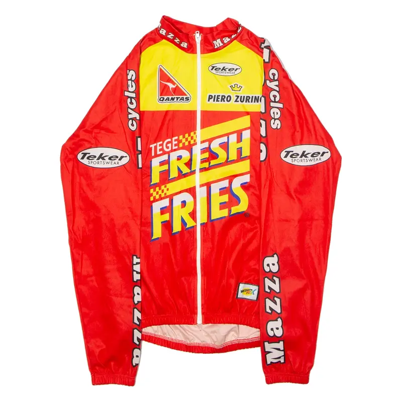 TEKER Mazza Cycles Wind-Tex Full Zip Cycling Mens Jersey Red High Neck M