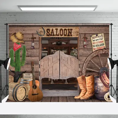 Cowboy Wooden Saloon Store Birthday Picture Backdrop - Aperturee