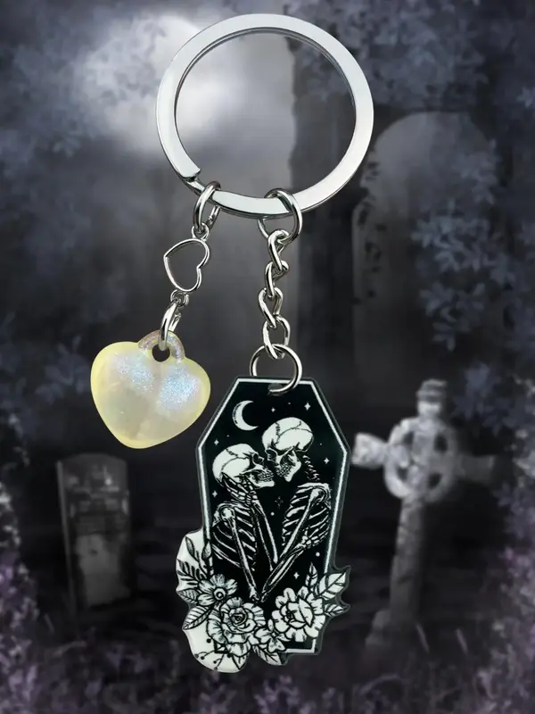Luminous Heart Decor Skull Pattern Keychain, Creative Keychain for Car Keys, Bag Charm, Fashion Goth Accessories for Men & ...