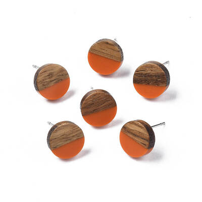 Opaque Resin & Walnut Wood Stud Earrings