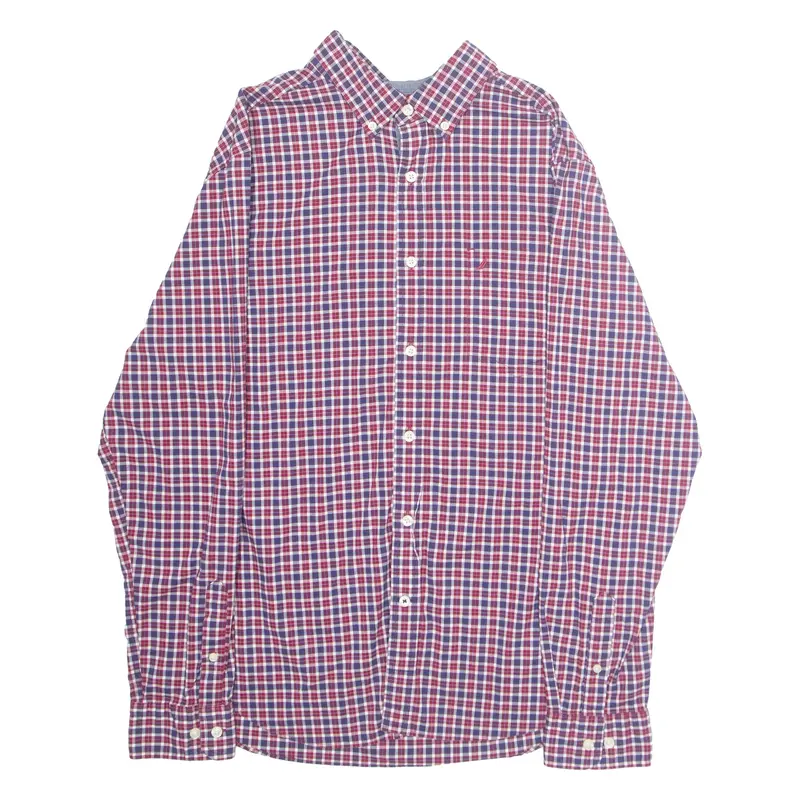 NAUTICA Classic Fit Mens Shirt Red Check Long Sleeve L