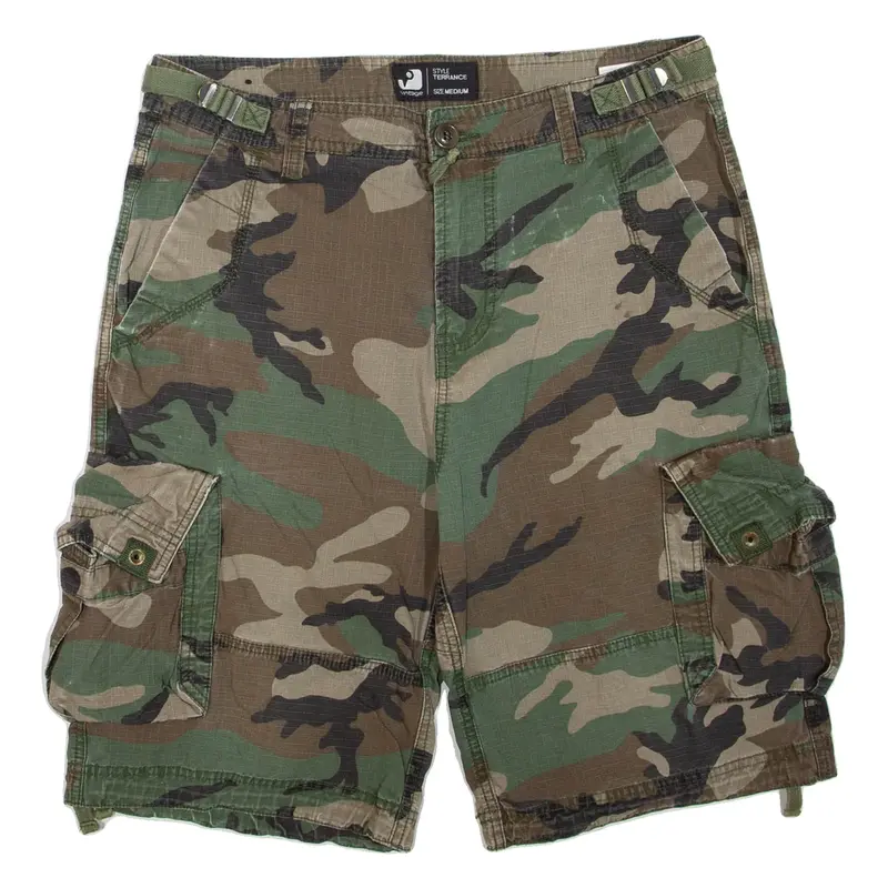 STYLE TERRANCE Mens Cargo Shorts Green Camouflage M W34