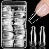Clear Nail Tips with Storage Box, 240pcs/set Long Fake Nails, Full Cover Nail Tips, Coffin Soft Gel Nail Tips, False Nails fo...
