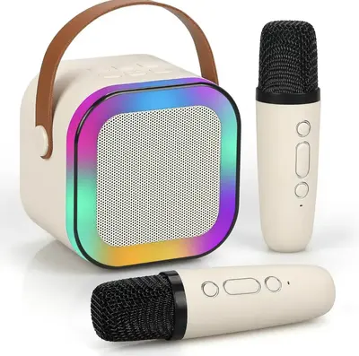 Mini karaoke machine with microphone sound system, portable karaoke machine with 2 wireless microphones, birthday gifts for g...