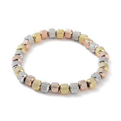202 Stainless Steel Grooved Column Beaded Stretch Bracelets for Men Women