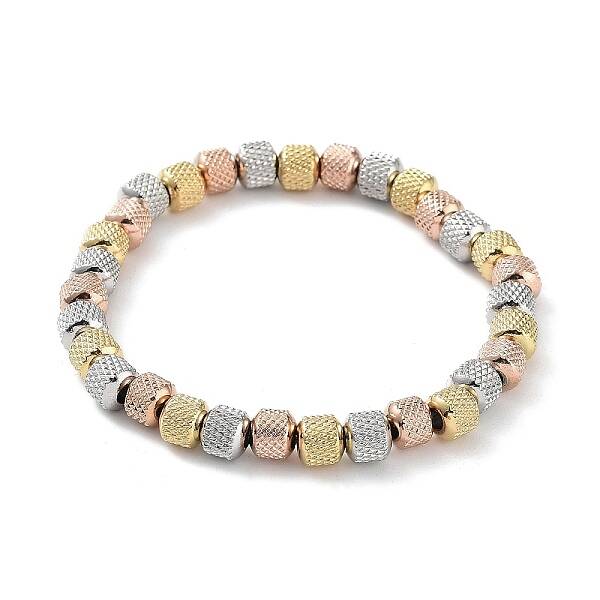 202 Stainless Steel Grooved Column Beaded Stretch Bracelets for Men Women