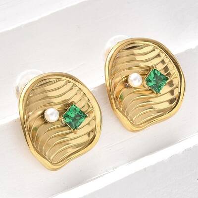 Brass & Glass & Plastic Stud Earrings