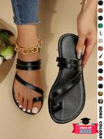 Women's Fashionable Plain Color Sandals, Summer Beach Sandals, Casual Comfortable Flat Toe Sandals for Beach Vacation, All-ma...