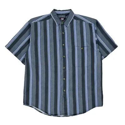 Faded Glory Striped Short Sleeve Shirt - Large Blue Cotton