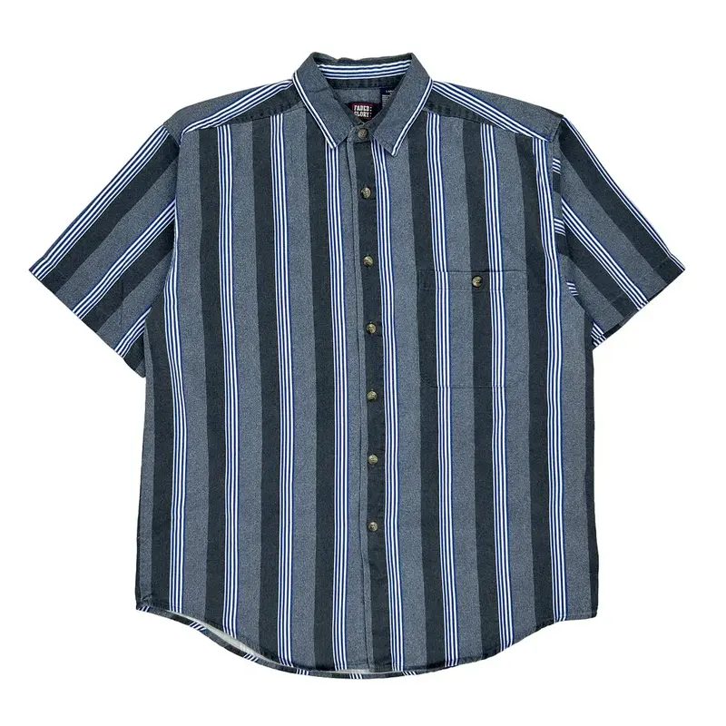 Faded Glory Striped Short Sleeve Shirt - Large Blue Cotton