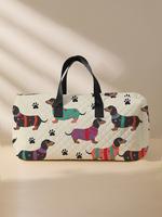 Cute  Quilted Dog Pattern Duffle Bag, Large Capacity Travel Bag, Portable Overnight Bag with Shoe Storage, Fashionable Travel...