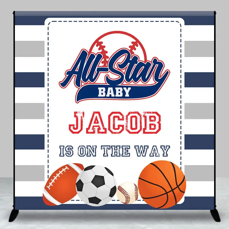 Balls All Star Stripe Custom Baby Shower Backdrop