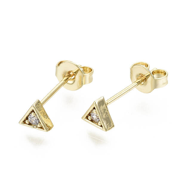 Brass Micro Pave Clear Cubic Zirconia Stud Earrings