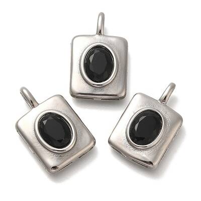 304 Stainless Steel Jet Rhinestone Pendants