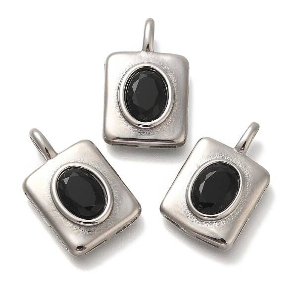 304 Stainless Steel Jet Rhinestone Pendants