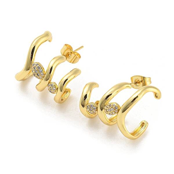 Brass Micro Pave Cubic Zirconia Arch Stud Earrings