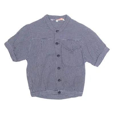 Womens Printed Top Blue Button Neck Pinstripe M