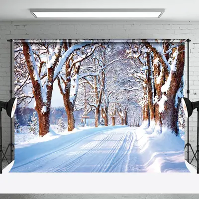 Aperturee Snowy Trunk Natural Forest Scene Winter Backdrop