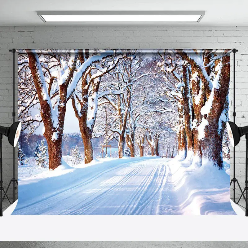 Aperturee Snowy Trunk Natural Forest Scene Winter Backdrop