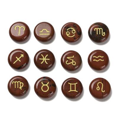 12 Constellation Natural Red Jasper Cabochons Set